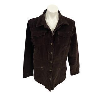 Live a Little Blazer Womens Large Corduroy Brown Zip Pockets Work Office Basic